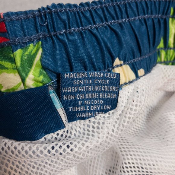 Denim Blue Tropical Floral Print Swim Trunks M - Picture 7 of 7